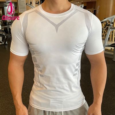 Camiseta de manga corta de cuerpo ajustado de absorción de sudor de diseño personalizado de hombre gimnasio deportivo de carreras de deportes casual tejido
