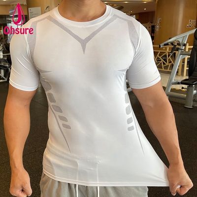Camiseta de manga corta de cuerpo ajustado de absorción de sudor de diseño personalizado de hombre gimnasio deportivo de carreras de deportes casual tejido