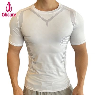 Camiseta de manga corta de cuerpo ajustado de absorción de sudor de diseño personalizado de hombre gimnasio deportivo de carreras de deportes casual tejido